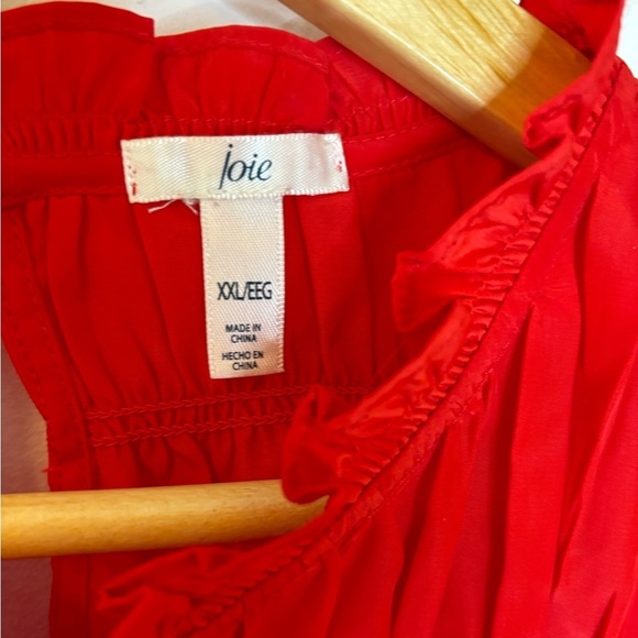 Joie Red Gathered Ruffle Neck Holiday Blouse - Picture 3 of 9